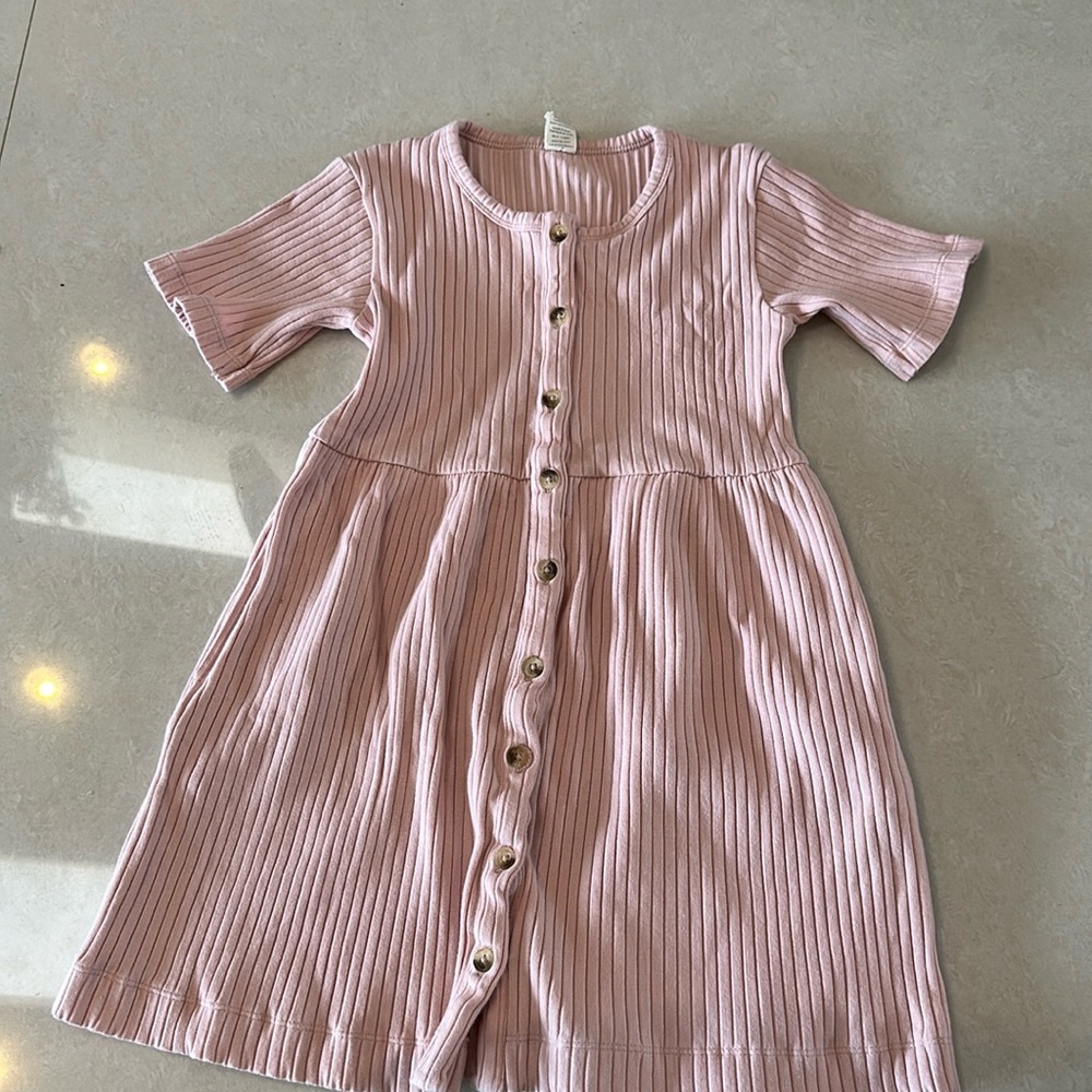 Kate Quinn short sleeve button dress | rose smoke | organic cotton wide rib